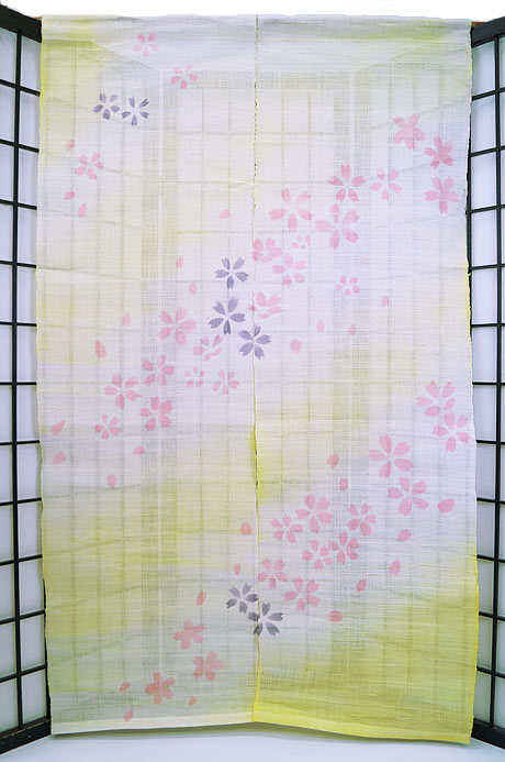暖簾-のれん 麻100％ 桜黄色ぼかし ｎ-430