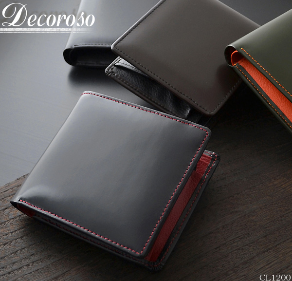 二つ折り財布 メンズ 馬革 牛革 ショートウォレット Decoroso デコローゾ 【CL-1200】 ブランド 人気