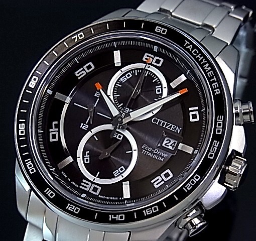 【CITIZEN/シチズン】クロノグラフ チタンモデル メンズ ソーラー腕時計 ブラック文字盤 メタルベルト CA0341-52E 海外モデル