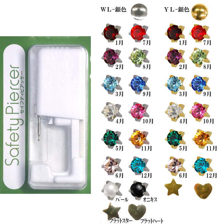 ・耳たぶ用ピアッサー ・1個の使用回数1回 ・16G 1.2mm ・ヘッド3mm ・有効軸長8mm