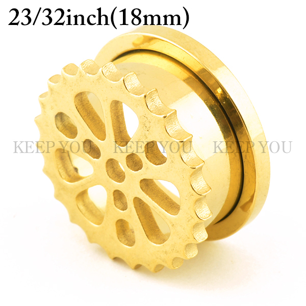 &starf;ボディピアス フレッシュトンネル ギアタイプ ゴールド - 【サイズ】 23/32インチ(18mm) 全長約10mm、シャフト部分6mm 【素材】 サージカルステンレス316L製
