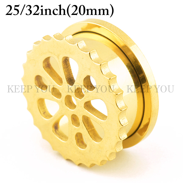 &starf;ボディピアス フレッシュトンネル ギアタイプ ゴールド - 【サイズ】 25/32インチ(20mm) 全長約10mm、シャフト部分6mm 【素材】 サージカルステンレス316L製